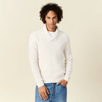 Pull manches longues col châle ecru homme