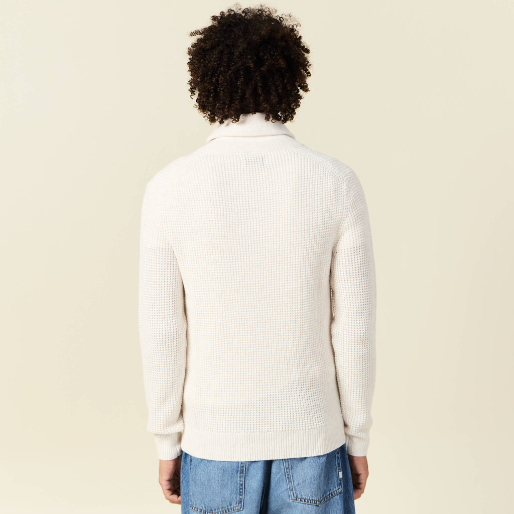 Pull manches longues col châle ecru homme