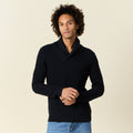 Pull manches longues col châle bleu marine homme