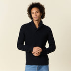 Pull manches longues col châle bleu marine homme