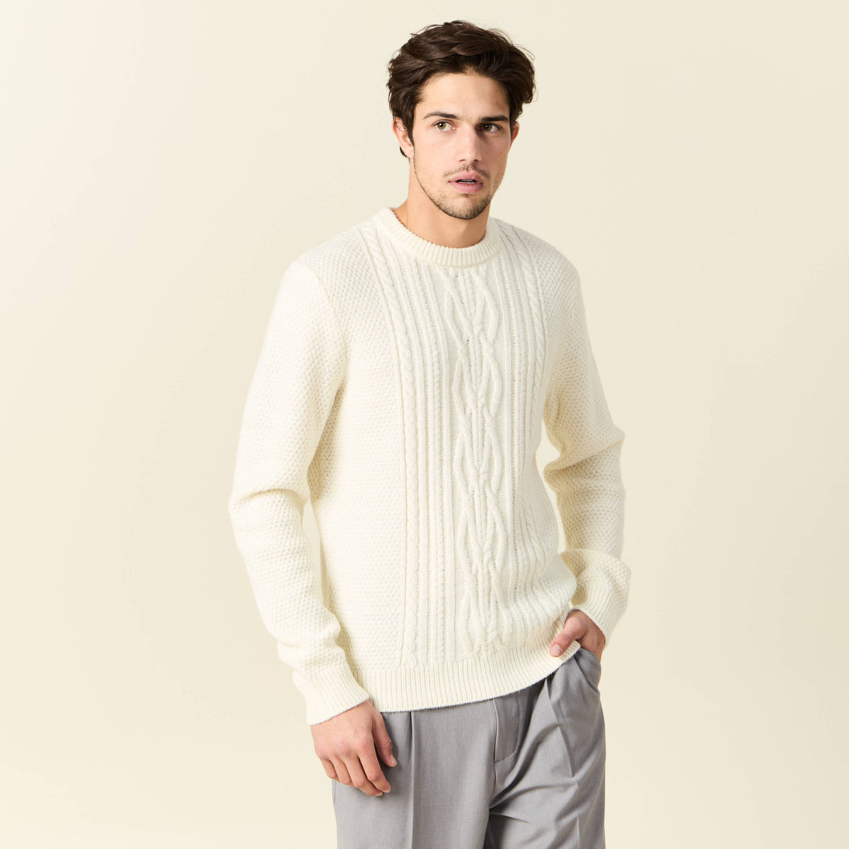 Pull manches longues ecru homme