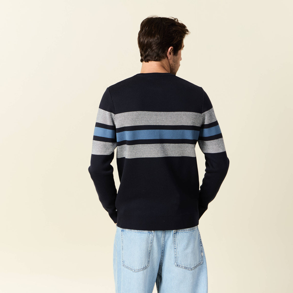 Pull manches longues bleu marine homme