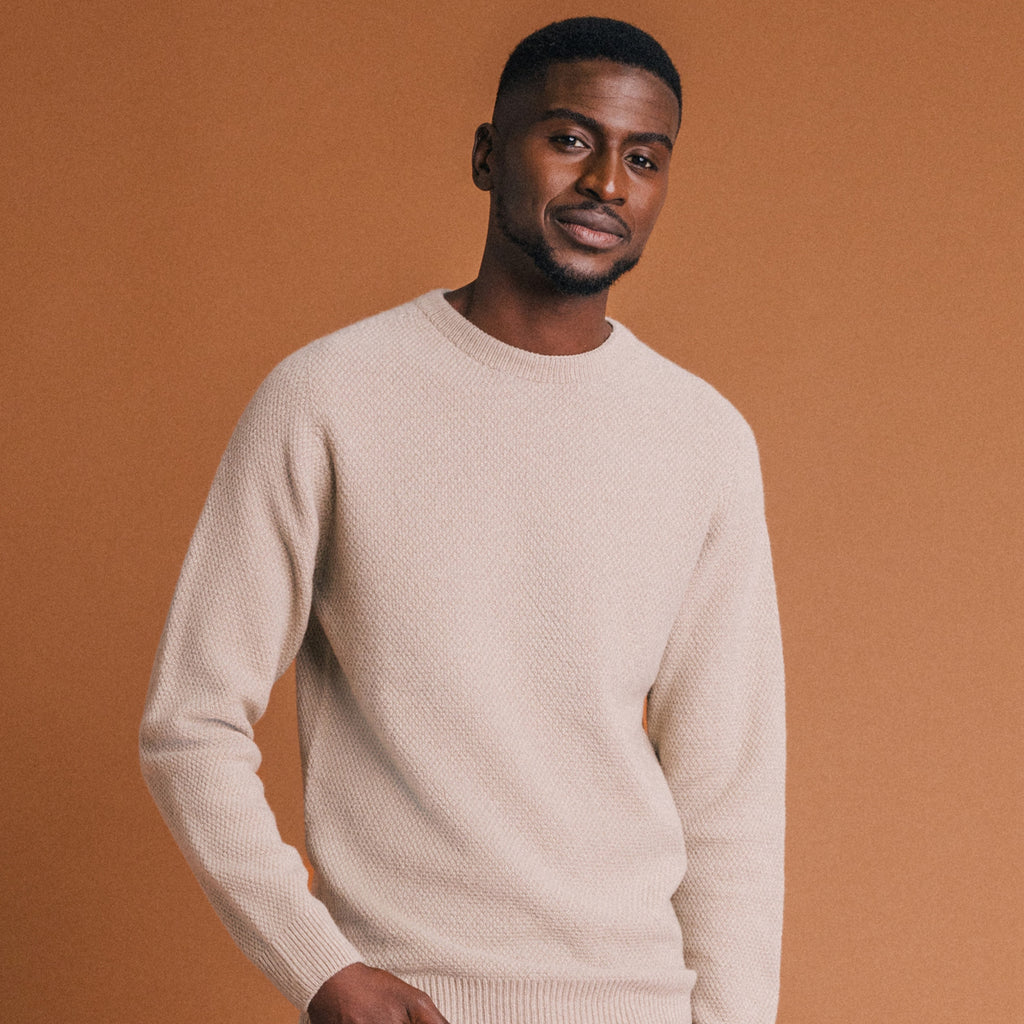 Pull manches longues fabriqué en France sable homme